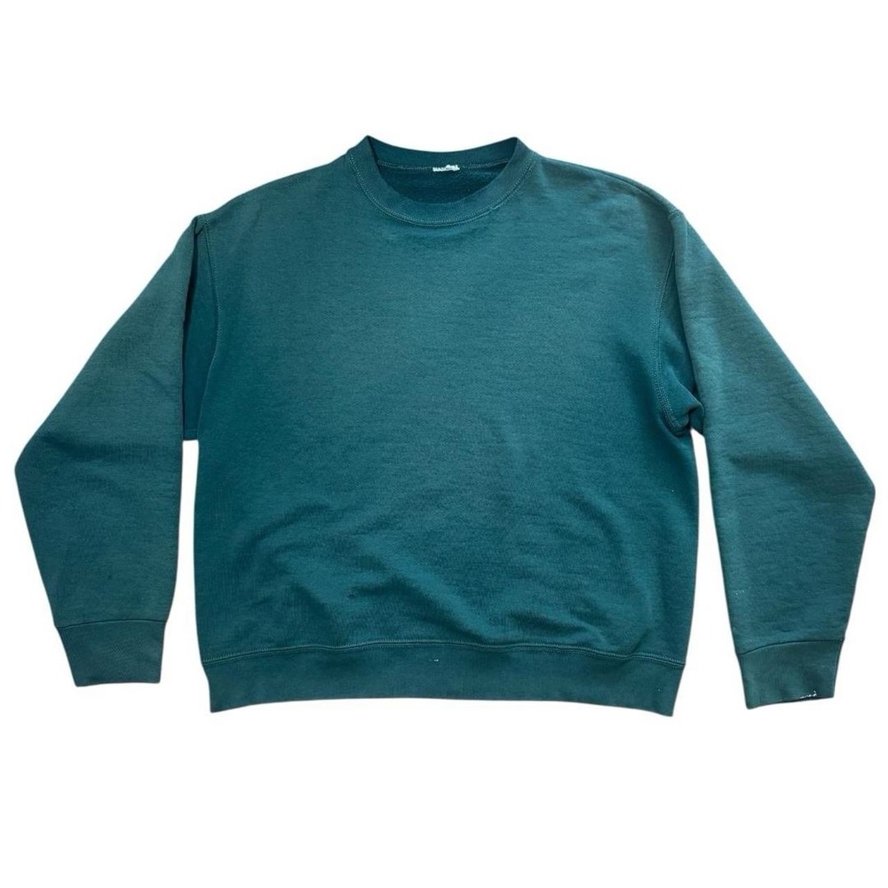 Vintage 80s USA Made Green Faded Distressed Pullover Plain Crewneck Sweater